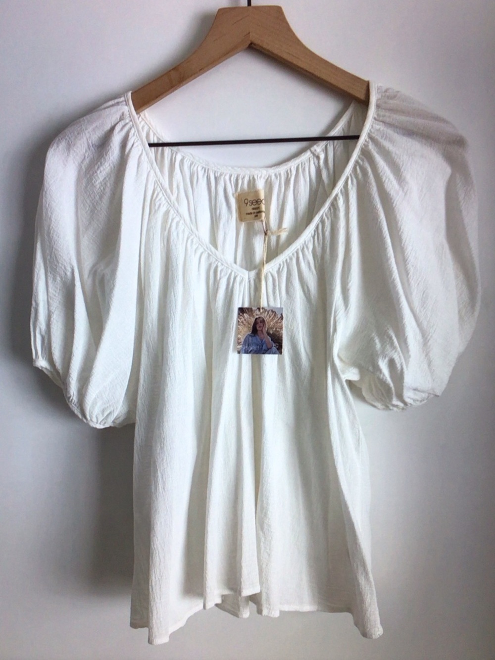 9 Seed Boho Puff-Sleeve White Peasant Blouse